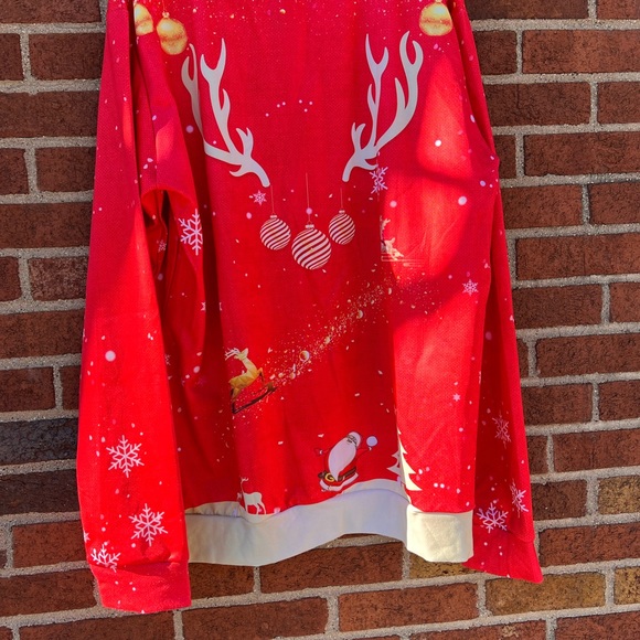 Christmas Reindeer Costume Long Sleeve Pullover Polyester Shirt Mens XXL Red - Picture 7 of 7